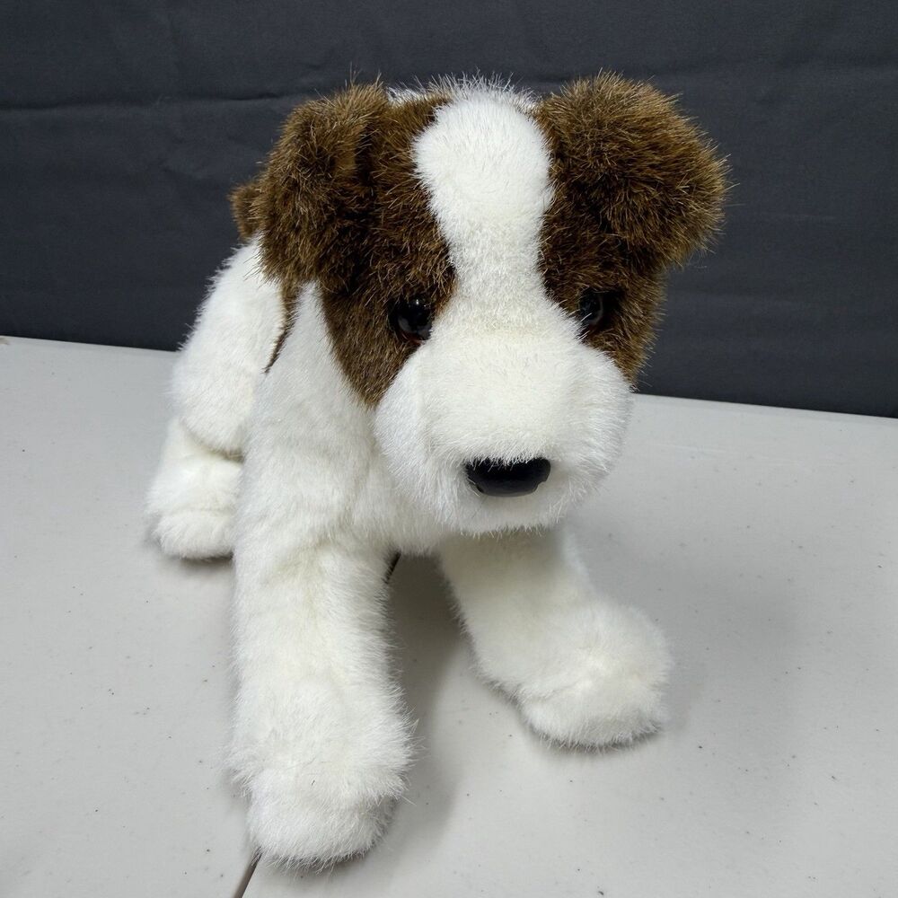 Douglas Cuddle Toy Jack Russell Terrier Plush Dog White Brown Spotted 12 Inch